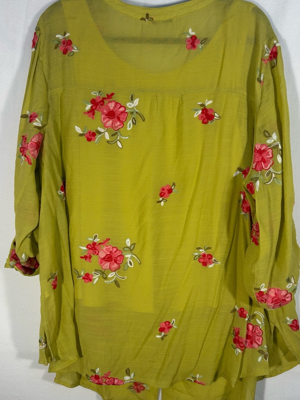 Embroidered Floral Button-Down Shirt in Chartreuse - Picture 8 of 9
